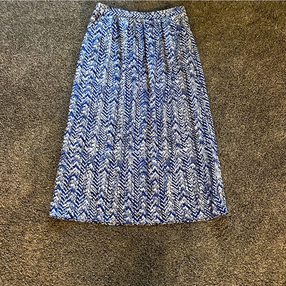 Pure Energy Blue Chevron Print Maxi Skirt XL Flowy Stretch Waist Pleated Pockets - Picture 1 of 10